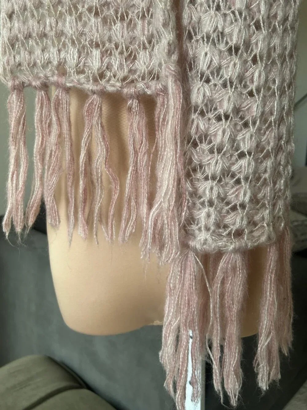 Dusty Pink Long Chunky Scarf Fringe Edges Gold Lurex NWOT